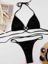 Halter Neck Crisscross Ribbed Bikini Set