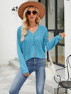 Eyelet Button Front Long Sleeve Cardigan