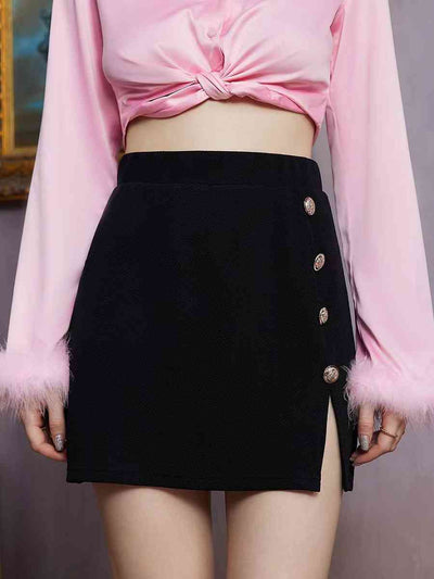 Decorative Button Slit Mini Skirt