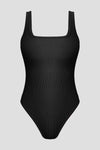 Ribbed Square Neck Sleeveless Active Bodysuit