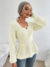Notched Dropped Shoulder Knit Top